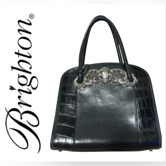 Brighton Handbags - Brighton Black Leather Handbag with Silver Plated Accents EUC